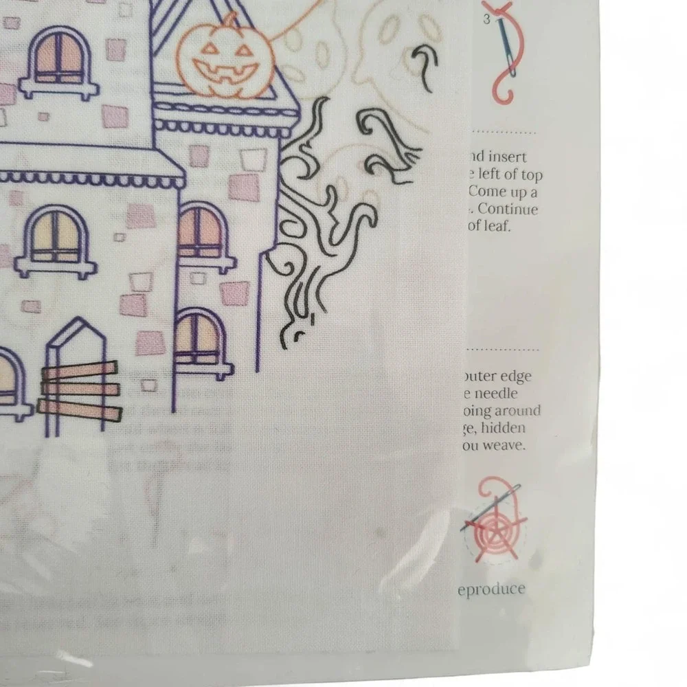 Stitched Stories Spooky House Embroidery Fabric Pattern & Guide Halloween Printe